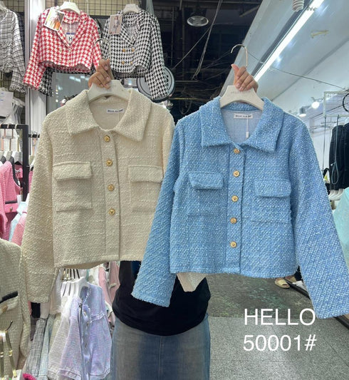 HELLO FASHION Tweed Long Sleeves Jackets